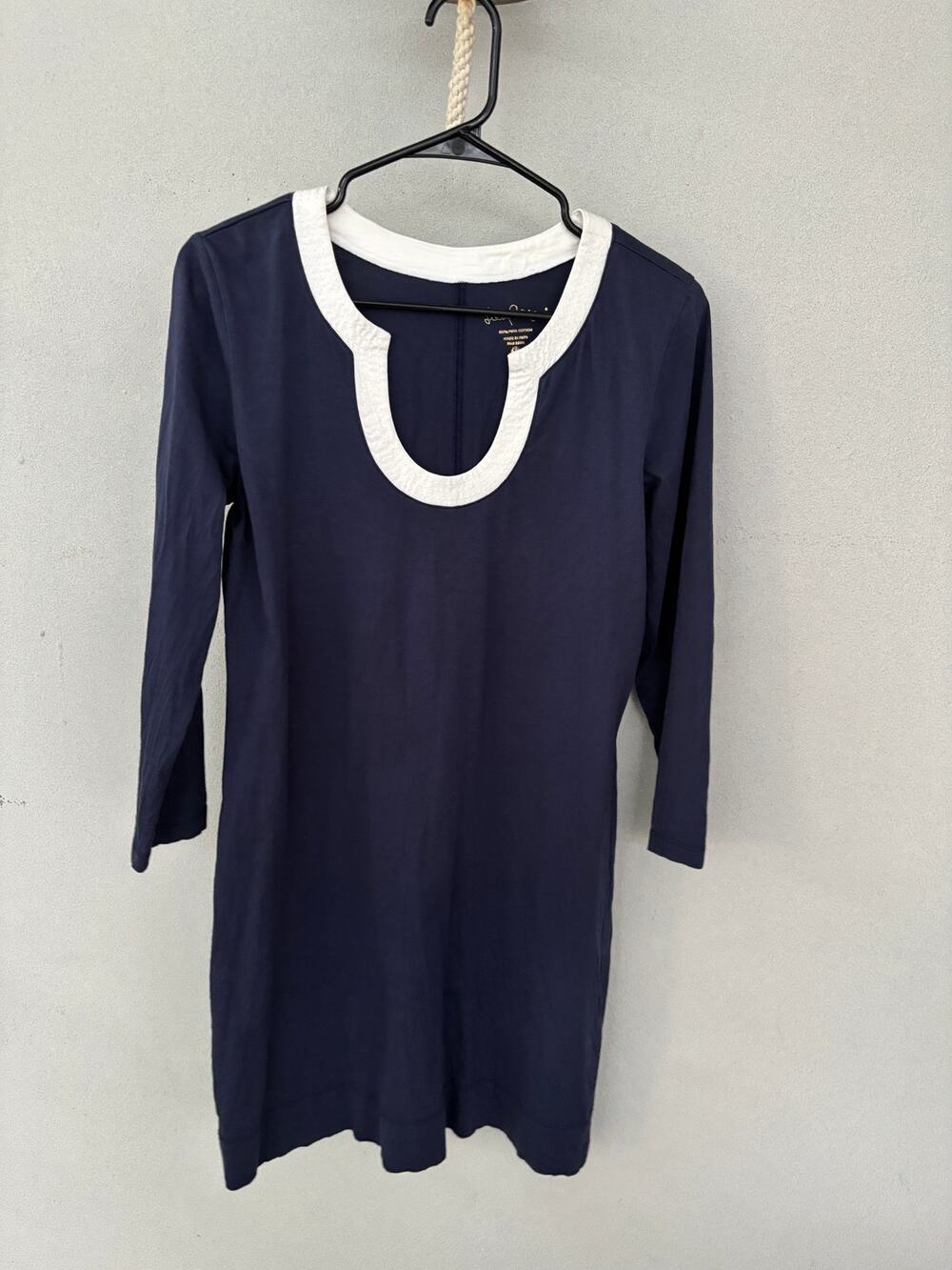 Lilly Pulitzer Navy Midi Dress 100% Cotton Coastal 3/4 Sleeves